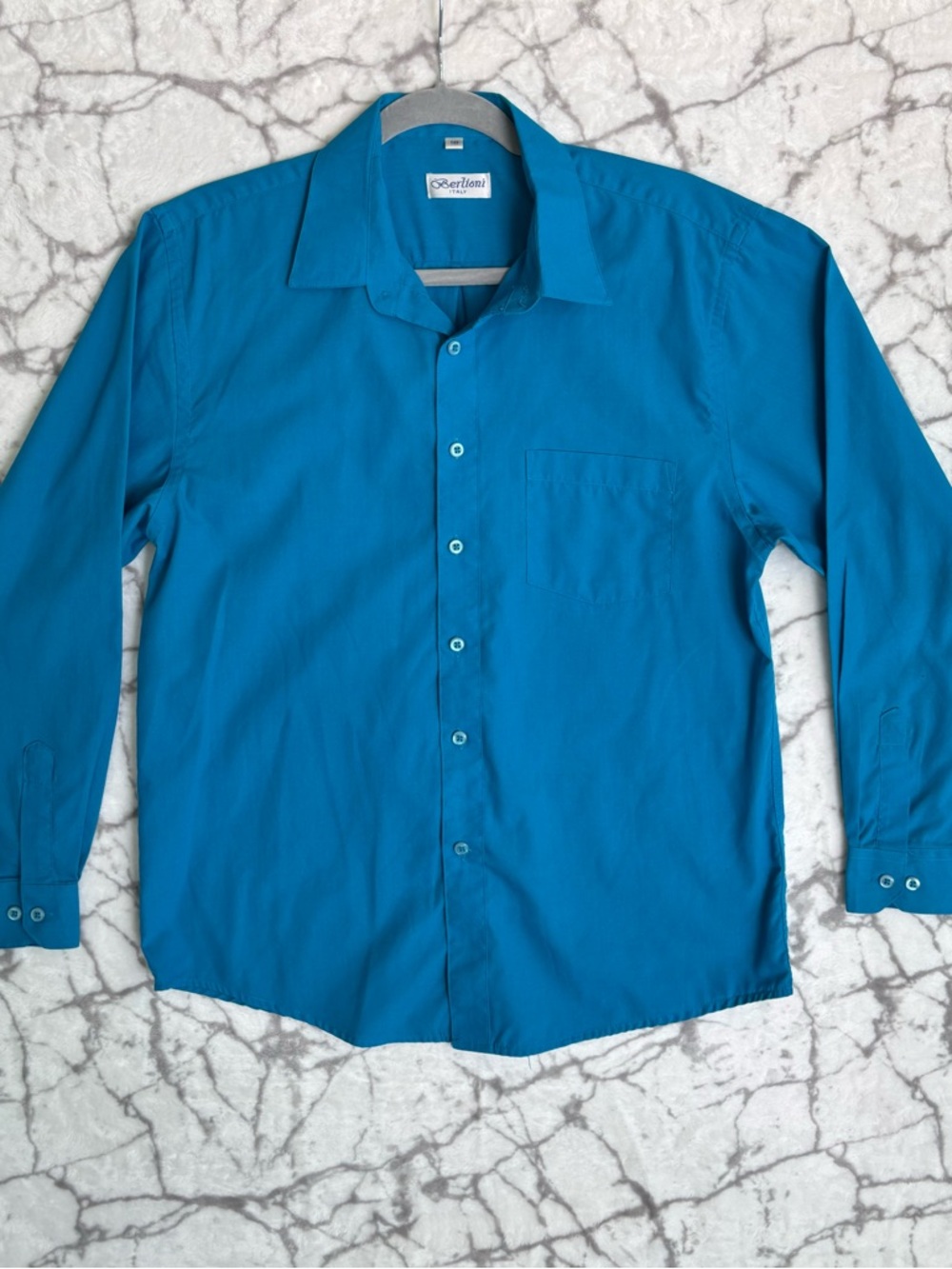 BERLIONI Italy Long-Sleeved Shirt Boy’s 18 Teal Blue Button-Up Lightweight